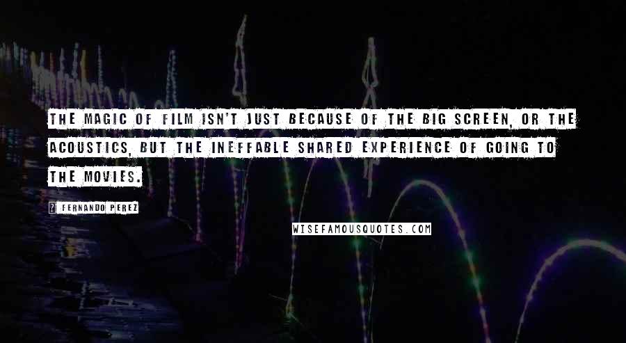 Fernando Perez Quotes: The magic of film isn't just because of the big screen, or the acoustics, but the ineffable shared experience of going to the movies.