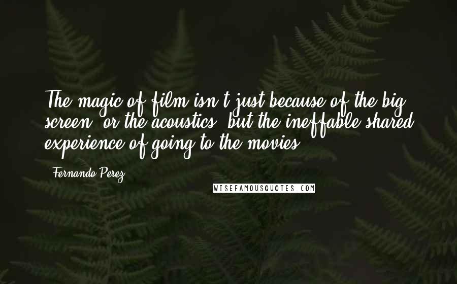 Fernando Perez Quotes: The magic of film isn't just because of the big screen, or the acoustics, but the ineffable shared experience of going to the movies.