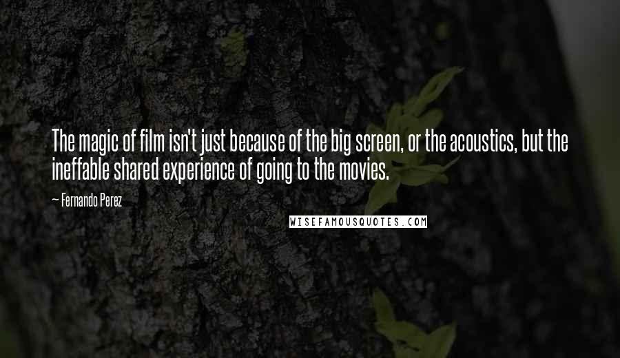Fernando Perez Quotes: The magic of film isn't just because of the big screen, or the acoustics, but the ineffable shared experience of going to the movies.
