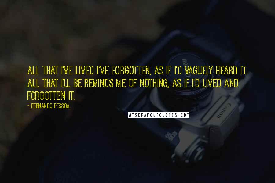 Fernando Pessoa Quotes: All that I've lived I've forgotten, as if I'd vaguely heard it. All that I'll be reminds me of nothing, as if I'd lived and forgotten it.