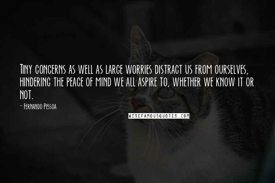 Fernando Pessoa Quotes: Tiny concerns as well as large worries distract us from ourselves, hindering the peace of mind we all aspire to, whether we know it or not.