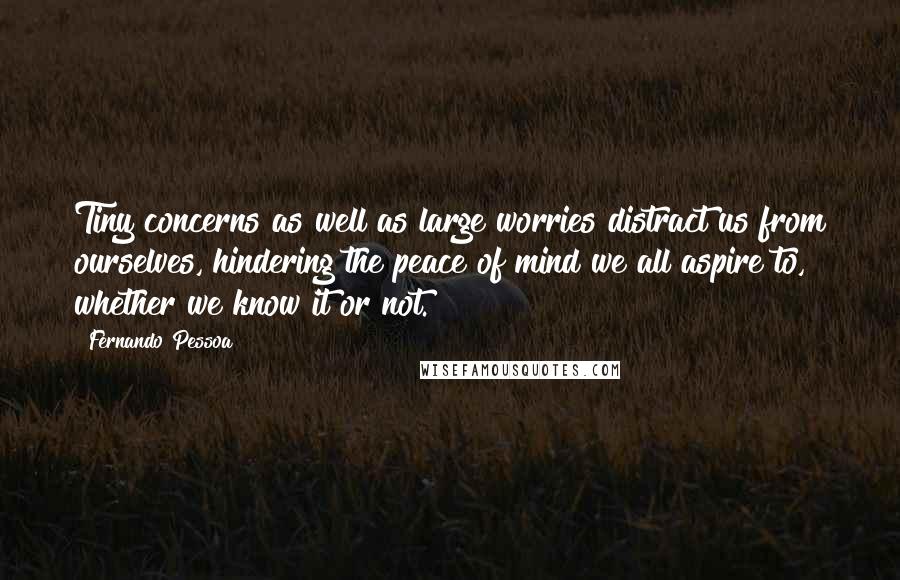 Fernando Pessoa Quotes: Tiny concerns as well as large worries distract us from ourselves, hindering the peace of mind we all aspire to, whether we know it or not.