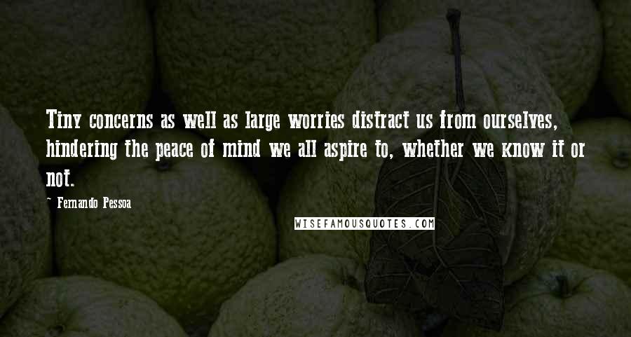 Fernando Pessoa Quotes: Tiny concerns as well as large worries distract us from ourselves, hindering the peace of mind we all aspire to, whether we know it or not.
