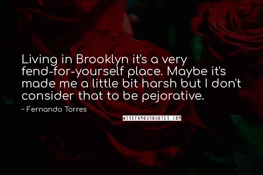 Fernando Torres Quotes: Living in Brooklyn it's a very fend-for-yourself place. Maybe it's made me a little bit harsh but I don't consider that to be pejorative.