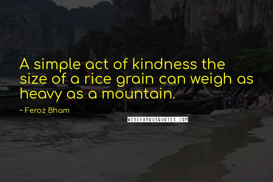 Feroz Bham Quotes: A simple act of kindness the size of a rice grain can weigh as heavy as a mountain.