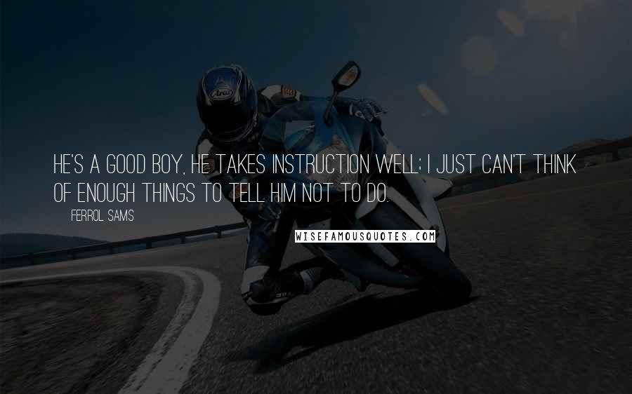 Ferrol Sams Quotes: He's a good boy, he takes instruction well; I just can't think of enough things to tell him not to do.