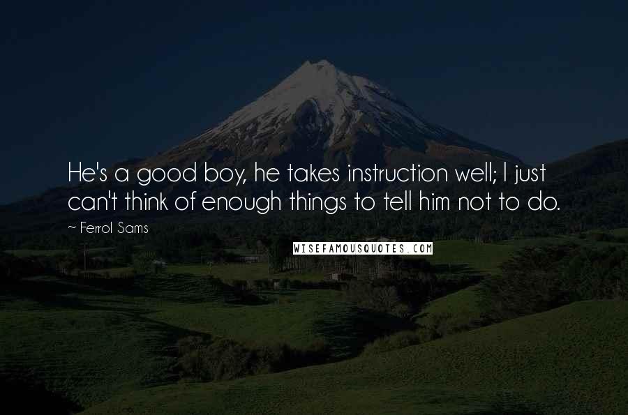 Ferrol Sams Quotes: He's a good boy, he takes instruction well; I just can't think of enough things to tell him not to do.