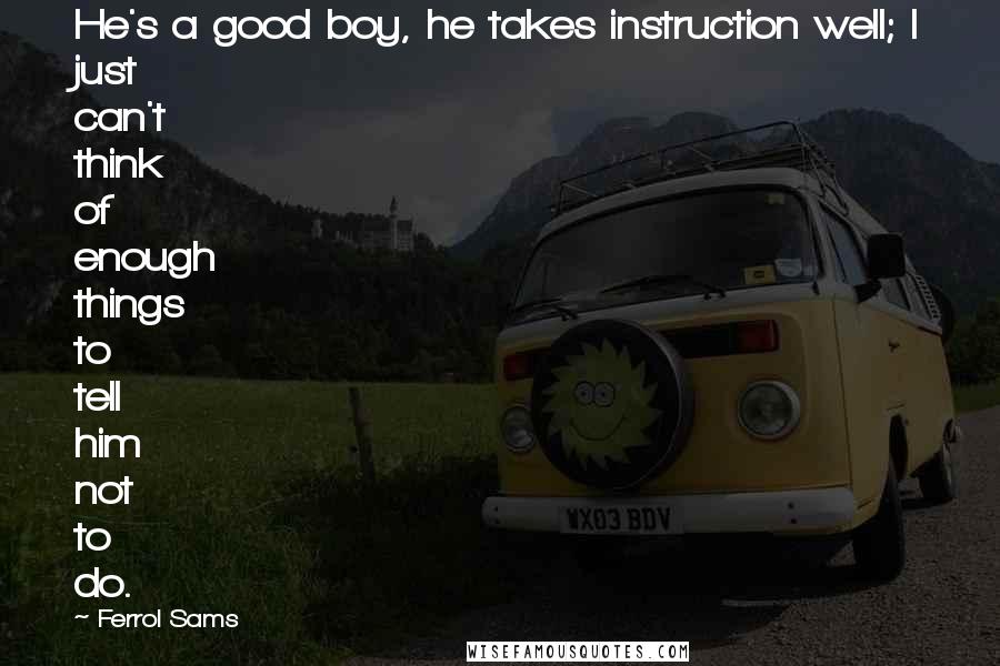 Ferrol Sams Quotes: He's a good boy, he takes instruction well; I just can't think of enough things to tell him not to do.