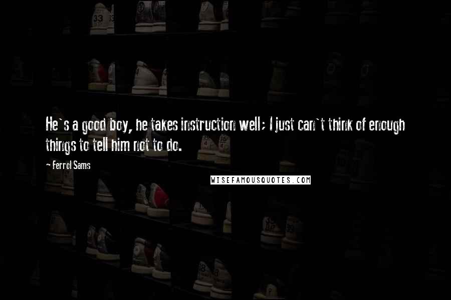 Ferrol Sams Quotes: He's a good boy, he takes instruction well; I just can't think of enough things to tell him not to do.