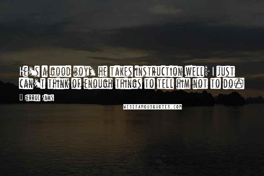 Ferrol Sams Quotes: He's a good boy, he takes instruction well; I just can't think of enough things to tell him not to do.