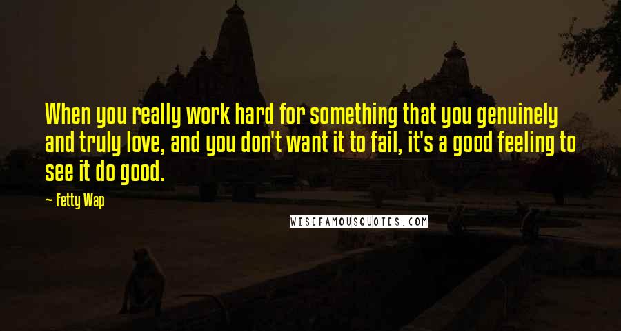 Fetty Wap Quotes: When you really work hard for something that you genuinely and truly love, and you don't want it to fail, it's a good feeling to see it do good.