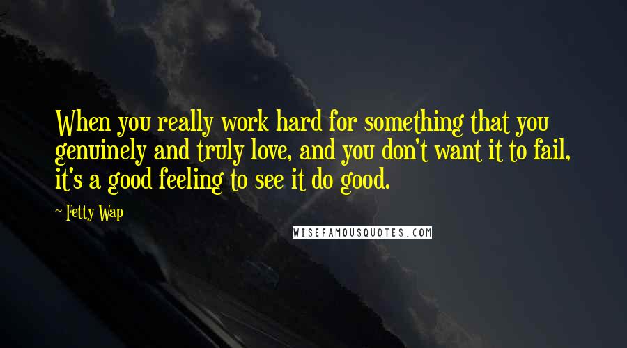 Fetty Wap Quotes: When you really work hard for something that you genuinely and truly love, and you don't want it to fail, it's a good feeling to see it do good.