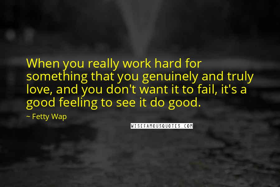 Fetty Wap Quotes: When you really work hard for something that you genuinely and truly love, and you don't want it to fail, it's a good feeling to see it do good.