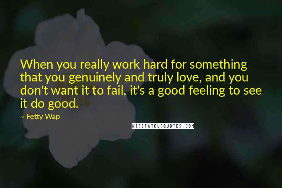 Fetty Wap Quotes: When you really work hard for something that you genuinely and truly love, and you don't want it to fail, it's a good feeling to see it do good.