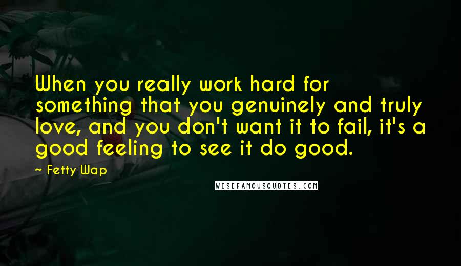 Fetty Wap Quotes: When you really work hard for something that you genuinely and truly love, and you don't want it to fail, it's a good feeling to see it do good.