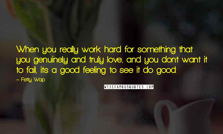 Fetty Wap Quotes: When you really work hard for something that you genuinely and truly love, and you don't want it to fail, it's a good feeling to see it do good.