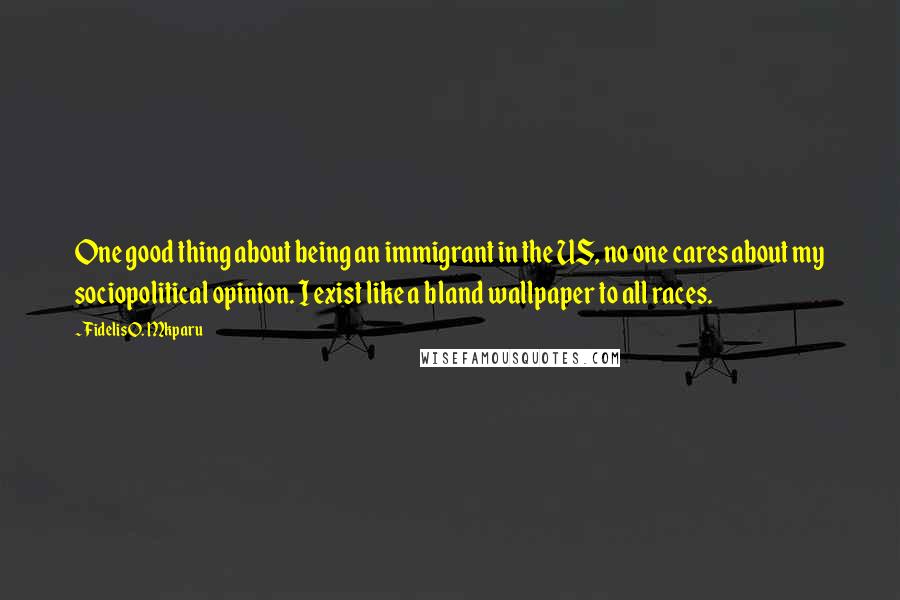 Fidelis O. Mkparu Quotes: One good thing about being an immigrant in the US, no one cares about my sociopolitical opinion. I exist like a bland wallpaper to all races.