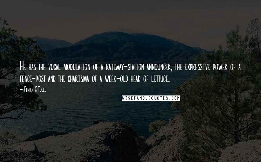 Fintan O'Toole Quotes: He has the vocal modulation of a railway-station announcer, the expressive power of a fence-post and the charisma of a week-old head of lettuce.