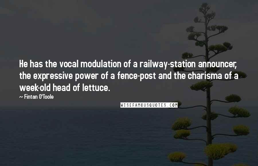 Fintan O'Toole Quotes: He has the vocal modulation of a railway-station announcer, the expressive power of a fence-post and the charisma of a week-old head of lettuce.