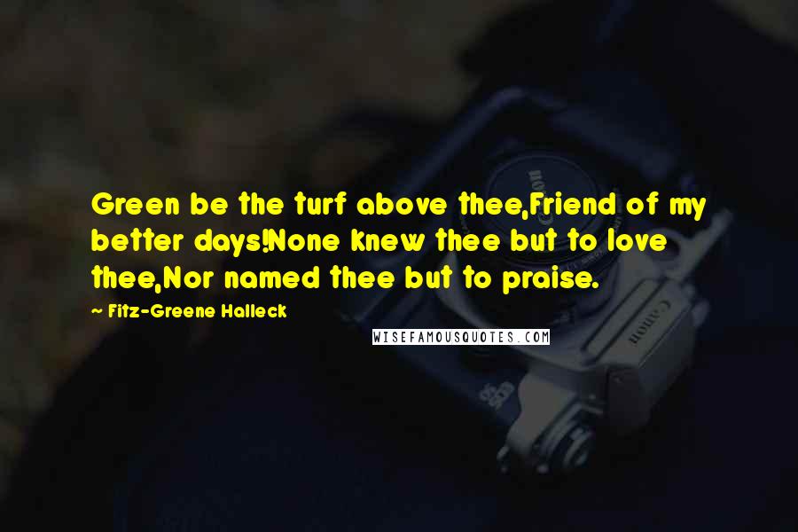 Fitz-Greene Halleck Quotes: Green be the turf above thee,Friend of my better days!None knew thee but to love thee,Nor named thee but to praise.