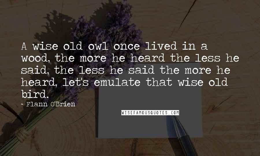 Flann O'Brien Quotes: A wise old owl once lived in a wood, the more he heard the less he said, the less he said the more he heard, let's emulate that wise old bird.