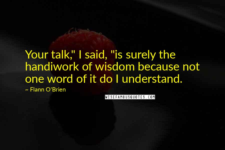 Flann O'Brien Quotes: Your talk," I said, "is surely the handiwork of wisdom because not one word of it do I understand.