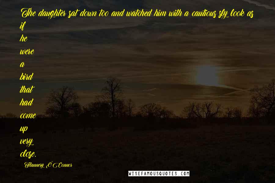 Flannery O'Connor Quotes: The daughter sat down too and watched him with a cautious sly look as if he were a bird that had come up very close.