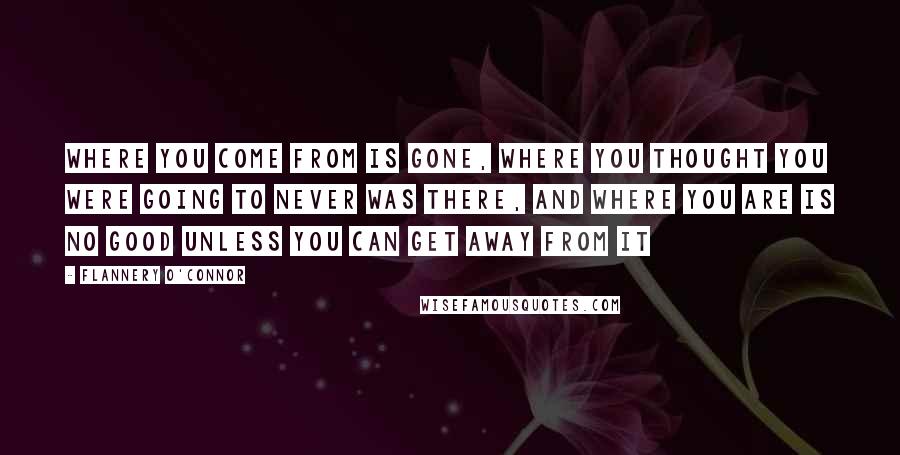 Flannery O'Connor Quotes: Where you come from is gone, where you thought you were going to never was there, and where you are is no good unless you can get away from it