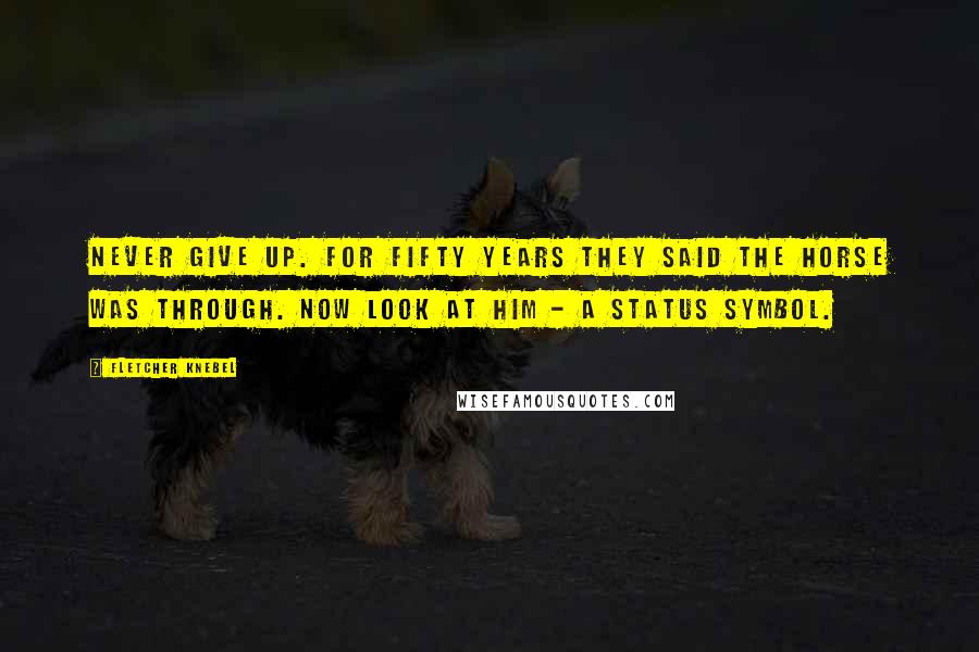 Fletcher Knebel Quotes: Never give up. For fifty years they said the horse was through. Now look at him - a status symbol.