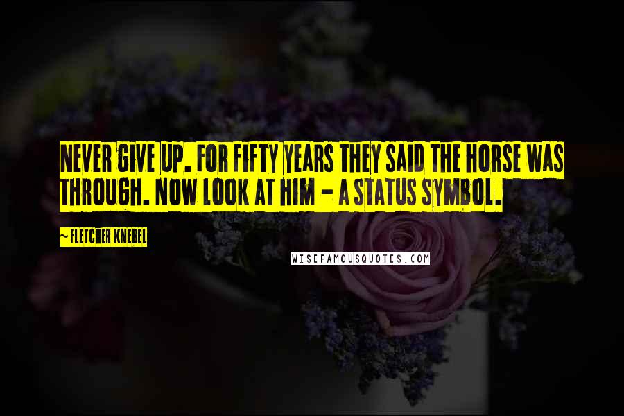 Fletcher Knebel Quotes: Never give up. For fifty years they said the horse was through. Now look at him - a status symbol.