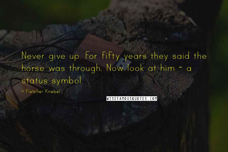 Fletcher Knebel Quotes: Never give up. For fifty years they said the horse was through. Now look at him - a status symbol.