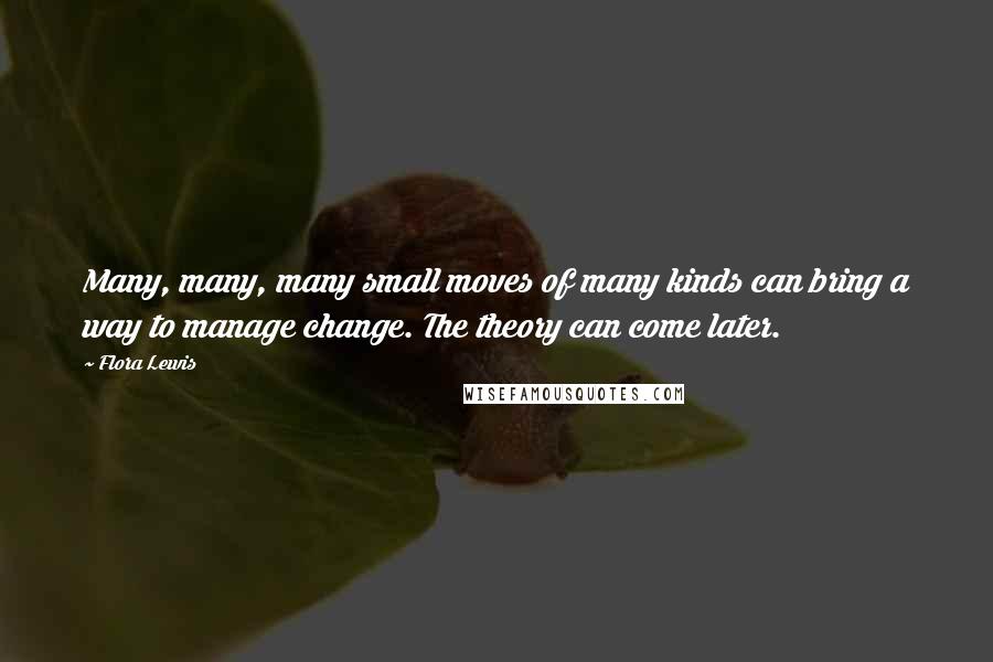 Flora Lewis Quotes: Many, many, many small moves of many kinds can bring a way to manage change. The theory can come later.