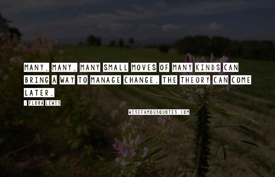 Flora Lewis Quotes: Many, many, many small moves of many kinds can bring a way to manage change. The theory can come later.