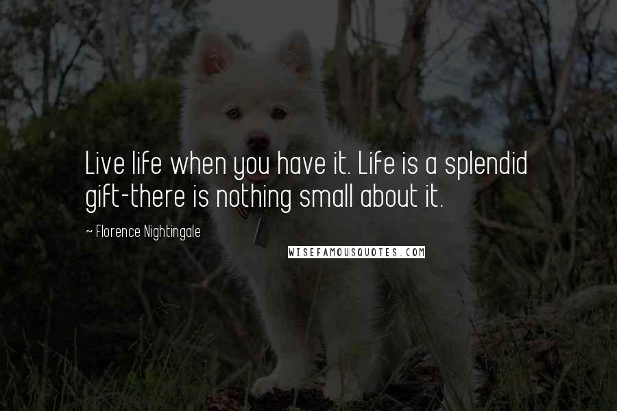 Florence Nightingale Quotes: Live life when you have it. Life is a splendid gift-there is nothing small about it.