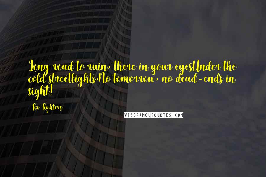 Foo Fighters Quotes: Long road to ruin, there in your eyesUnder the cold streetlights.No tomorrow, no dead-ends in sight!