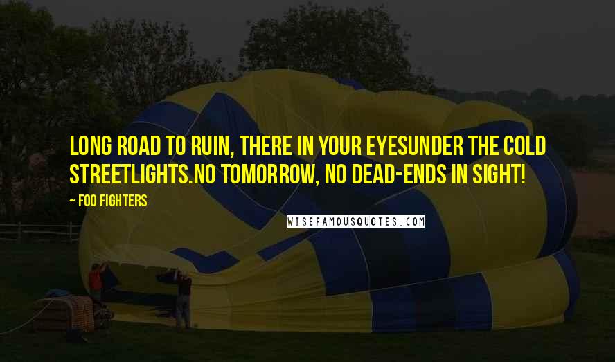 Foo Fighters Quotes: Long road to ruin, there in your eyesUnder the cold streetlights.No tomorrow, no dead-ends in sight!