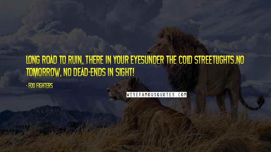 Foo Fighters Quotes: Long road to ruin, there in your eyesUnder the cold streetlights.No tomorrow, no dead-ends in sight!