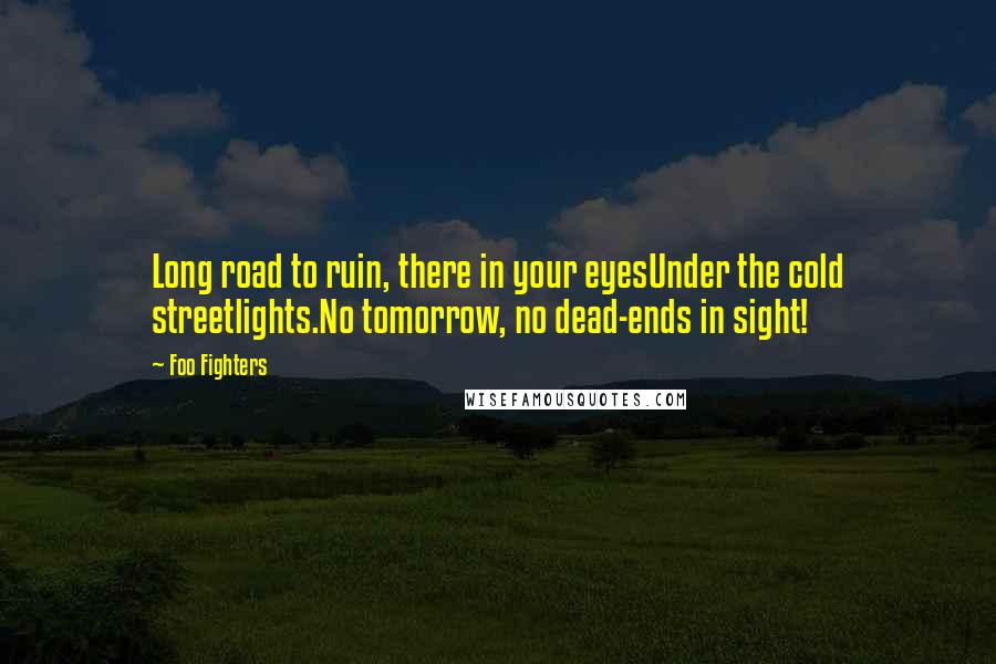 Foo Fighters Quotes: Long road to ruin, there in your eyesUnder the cold streetlights.No tomorrow, no dead-ends in sight!