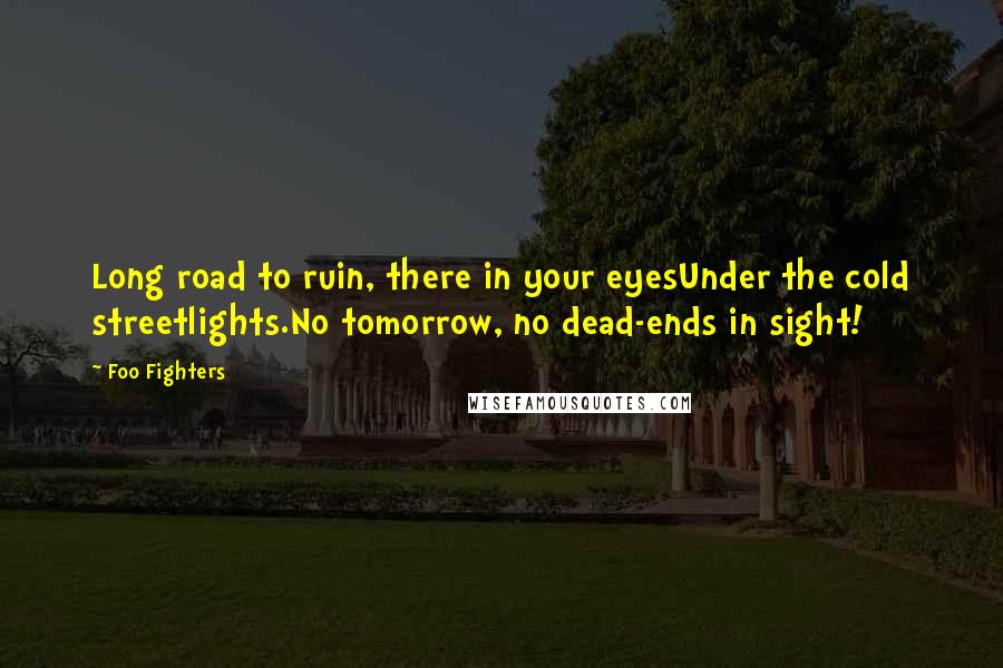 Foo Fighters Quotes: Long road to ruin, there in your eyesUnder the cold streetlights.No tomorrow, no dead-ends in sight!