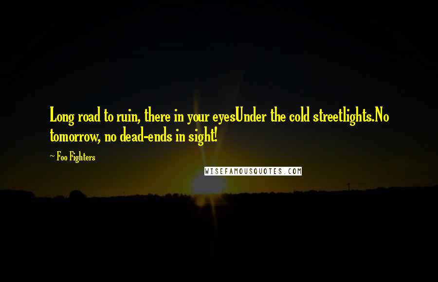 Foo Fighters Quotes: Long road to ruin, there in your eyesUnder the cold streetlights.No tomorrow, no dead-ends in sight!