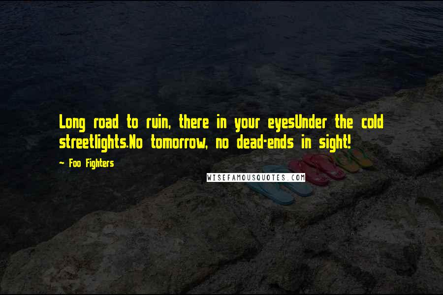 Foo Fighters Quotes: Long road to ruin, there in your eyesUnder the cold streetlights.No tomorrow, no dead-ends in sight!