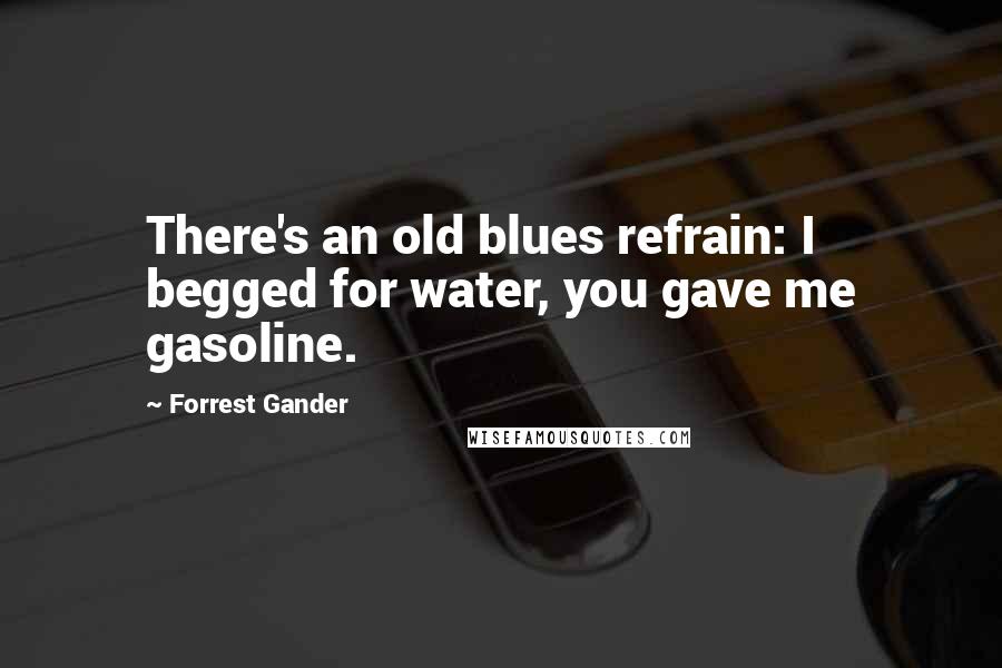 Forrest Gander Quotes: There's an old blues refrain: I begged for water, you gave me gasoline.