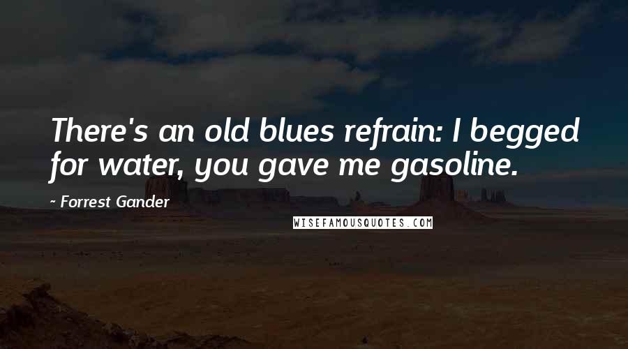 Forrest Gander Quotes: There's an old blues refrain: I begged for water, you gave me gasoline.