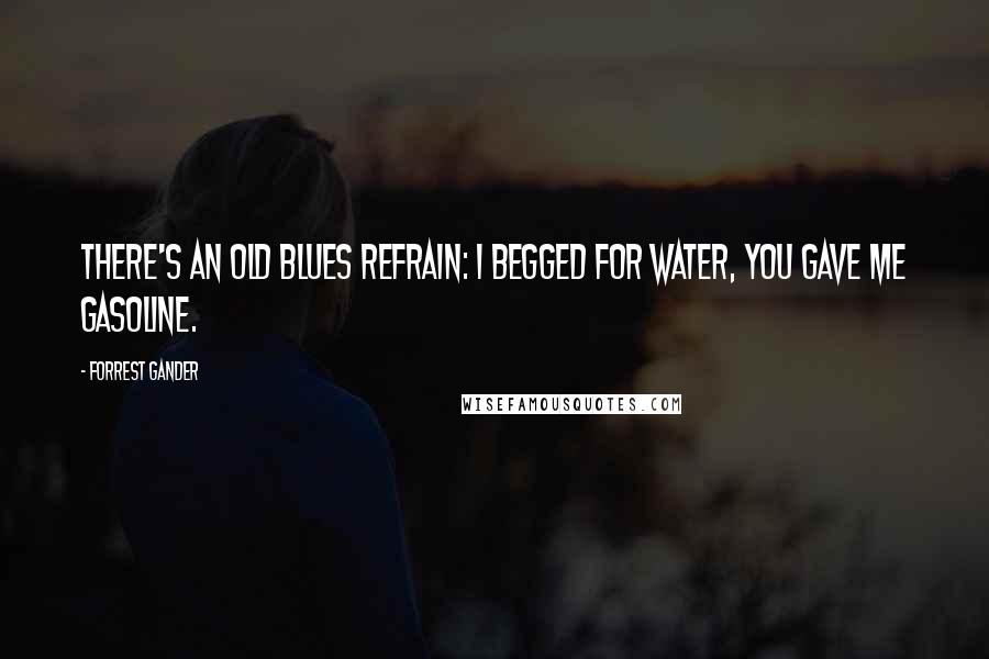 Forrest Gander Quotes: There's an old blues refrain: I begged for water, you gave me gasoline.