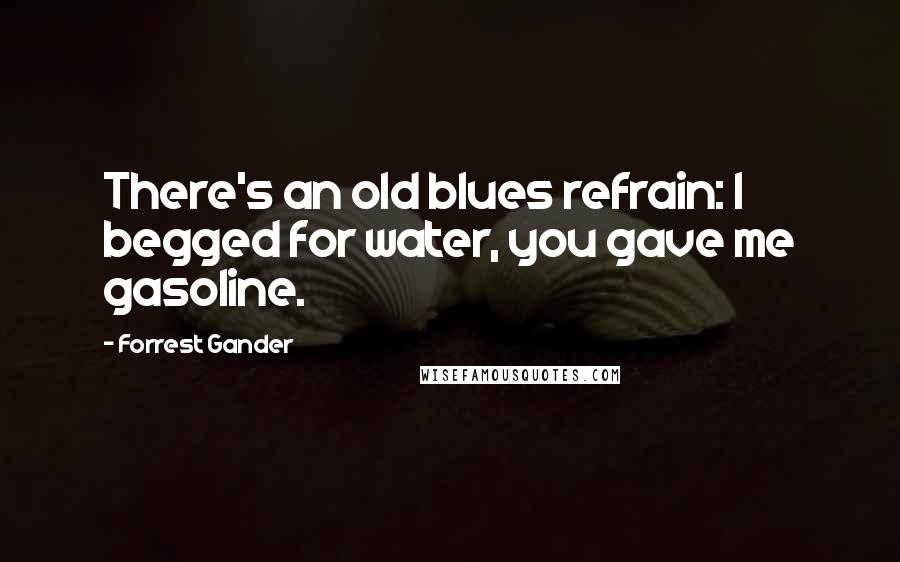 Forrest Gander Quotes: There's an old blues refrain: I begged for water, you gave me gasoline.