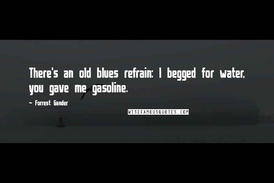 Forrest Gander Quotes: There's an old blues refrain: I begged for water, you gave me gasoline.