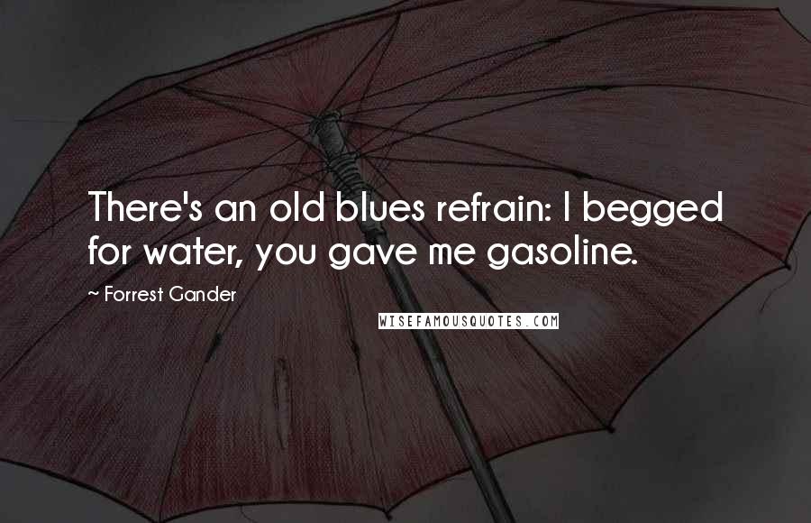 Forrest Gander Quotes: There's an old blues refrain: I begged for water, you gave me gasoline.
