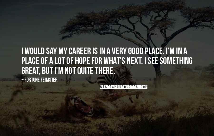 Fortune Feimster Quotes: I would say my career is in a very good place. I'm in a place of a lot of hope for what's next. I see something great, but I'm not quite there.