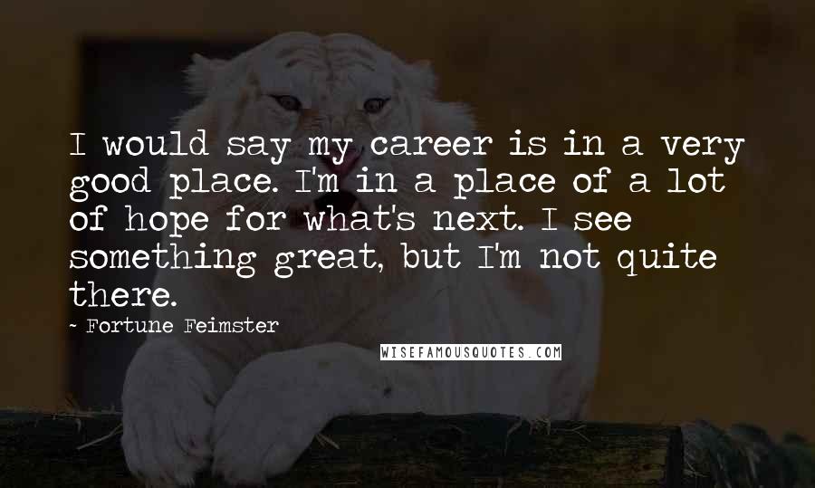 Fortune Feimster Quotes: I would say my career is in a very good place. I'm in a place of a lot of hope for what's next. I see something great, but I'm not quite there.