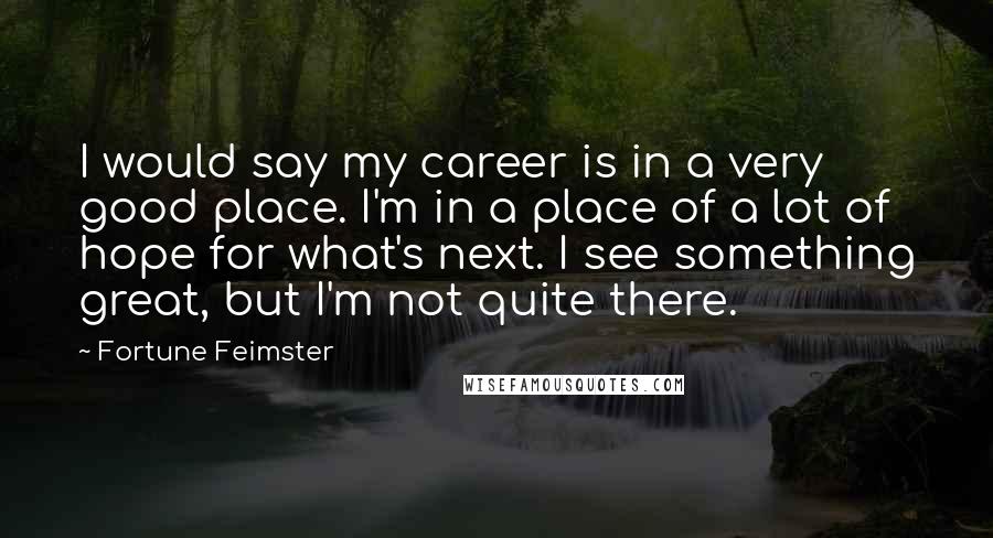 Fortune Feimster Quotes: I would say my career is in a very good place. I'm in a place of a lot of hope for what's next. I see something great, but I'm not quite there.